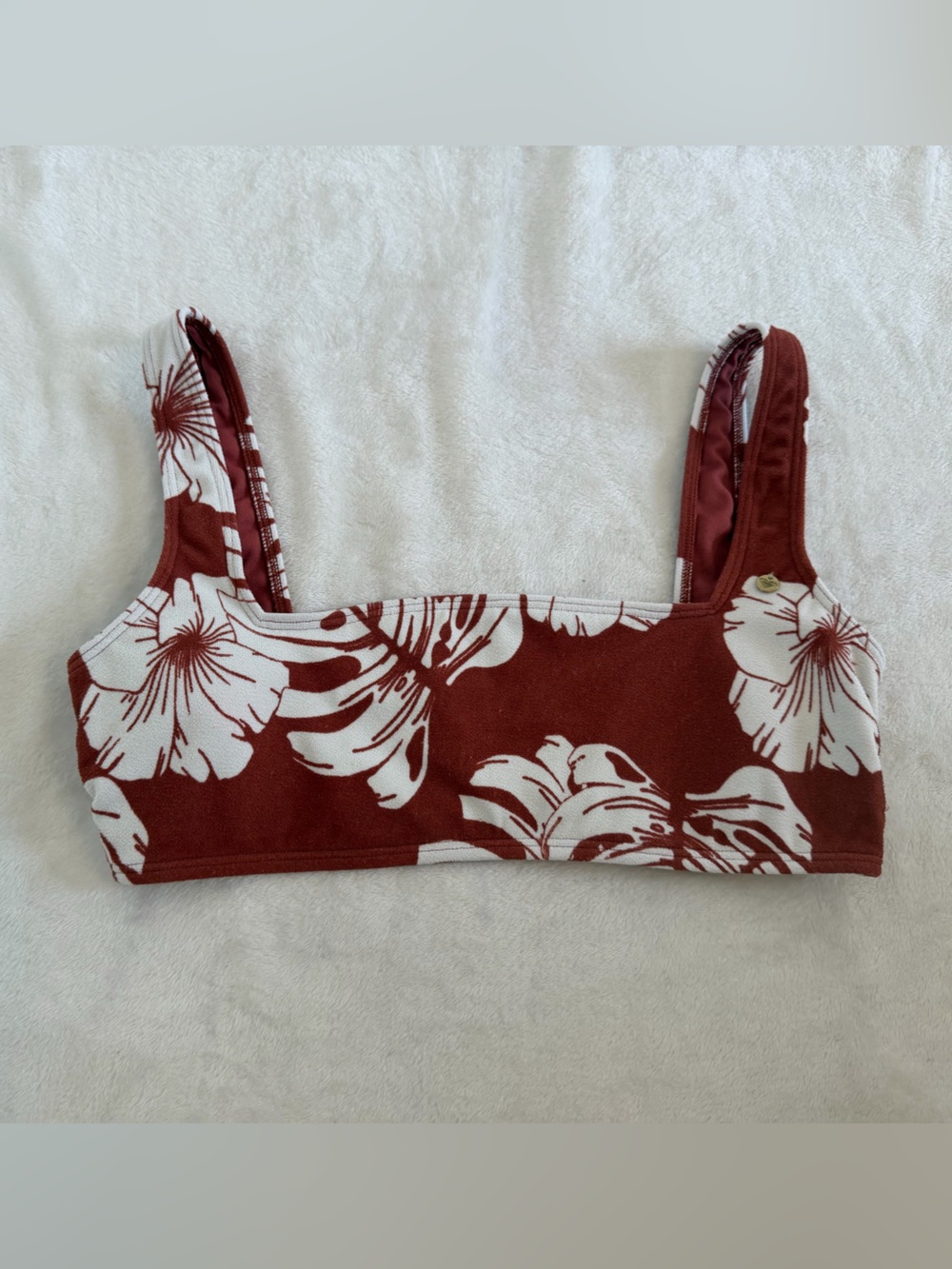 Roxy Size Medium Rust and White Floral Bikini Top Only